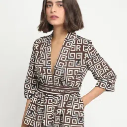 RAREISM Brown Polyester Geometric Top-image-15