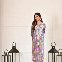 House Of Chikankari Grey Mulmul Regular Fit Kurta-image-94