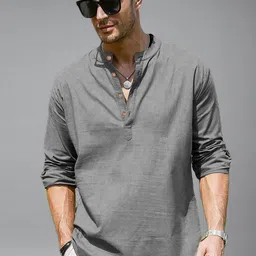 APEKTRA Mandarin Collar Roll-Up Sleeves Straight Short Kurta-image-20