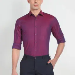 Arrow Purple Cotton Regular Fit Self Pattern Shirt-picture-33