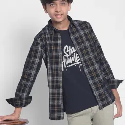 Crimsoune Club Kids Navy Checks Full Sleeves Shirt-image-61