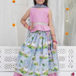 Little Bansi Girls Printed Ready to Wear Lehenga & Blouse With Dupatta-picture-16