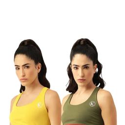 Kotty Yellow & Green Logo Print Sports Bra (Pack of 2)-picture-43