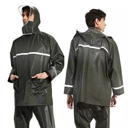 AllExtreme Polyester Hooded Type Zipper & Top Button Closer Green Raincoat XXL, MK005-XXL-picture-48