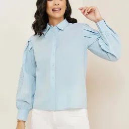 Styli Blue Cotton Self Pattern Shirt-picture-16