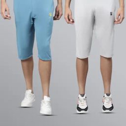 Vimal Jonney Sky Blue & Light Grey Regular Fit Lounge Capris- Pack of 2-picture-39