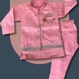 Qutie Ninja boy's Dupion Silk pink Sherwani and pyjama-picture-30
