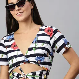 KASSUALLY Deep Black and White Floral Print Smocked Dress image 1