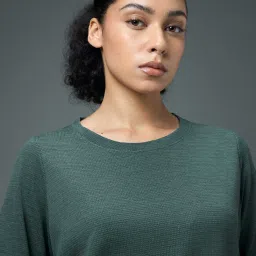 Technosport Women Green Relaxed Fit Cubic Melange Round Neck T-Shirt image 5