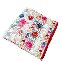 glamika White Colour Net Embroidered Fancy Phulkari Dupatta for women (White, 2.2 meters) image 1