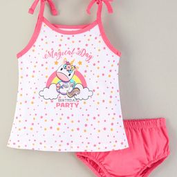Cucumber Cotton Sleeveless Inner Wear Set Stars & Unicorn Print- Pink-picture-41