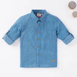 Ed-a-Mamma Cotton Woven Sustainable Full Sleeves Block Print Shirt - Blue-picture-11