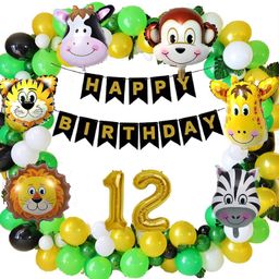 Bubble Trouble Balloon Decoration for Birthday Boy 12 Year Birthday Decoration for boys & girls Kit Combo 5 Animal foil Balloons - 78 Pcs-picture-1