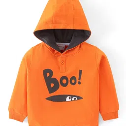 Babyhug 100% Cotton Knit Full Sleeves Sweatshirt with Hood & Halloween Graphics - Orange-picture-23