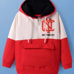 Pine Kids Cotton Knit Full Sleeves Cut & Sew Design Hooded Sweatshirt with Text Print - Red-picture-10