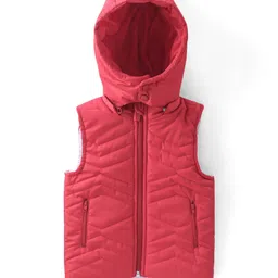 Babyhug Sleeveless Padded Hooded Solid Colour Jacket - Red-picture-24
