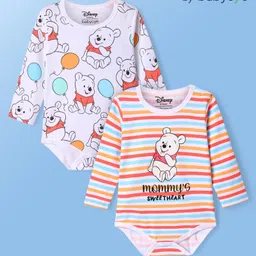 Babyoye Disney Interlock Knit Full Sleeves Onesies With Winnie The Pooh Graphics Pack of 2 - White & Red-picture-35