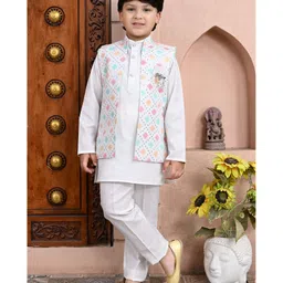 BT DEZINES Cotton Blend Full Sleeves Solid Kurta Pyjama With Sequins Embellished Geometric Designed Jacket Set - Multi Colour-picture-14