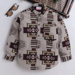 BAATCHEET Cotton Full Sleeves Abstract Printed Shirt - Brown-picture-26
