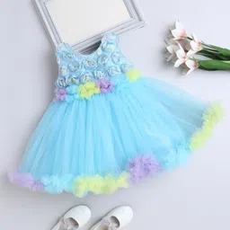 The Magic Wand Woven Sleeveless Floral Applique & Ruffle Detailed Dress - Blue-picture-25