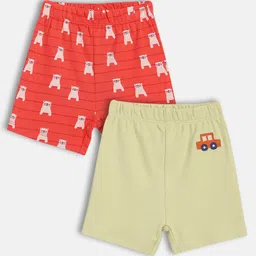 MINI KLUB Cotton Knit Pack Of 2 Car & Teddy Bears Printed Shorts - Beige & Red-picture-27