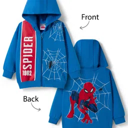 Babyhug Marvel Terry Knit Drop Shoulder Full Sleeves Hooded SweatJacket with Spiderman Front & Back Graphic - Blue-picture-24