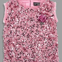 Actuel Woven Sleveless Sequin Embellished Floral Applique Detailed Top - Pink-picture-28