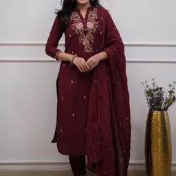 Komfortive Women Floral Embroidered Regular Sequinned Pure Cotton Kurta with Trousers & With Dupatta-picture-38