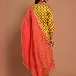 PAHAL ATTIRE Women Green Printed Cotton Blend Kurta & Trousers With Dupatta image 3