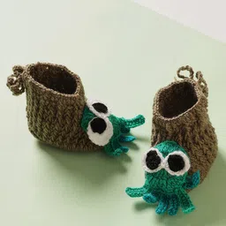MayRa Knits Handknitted Pack Of 2 Zebra & Octopus Applique Detailed Booties - Orange & Brown image 3