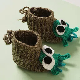 MayRa Knits Handknitted Pack Of 2 Zebra & Octopus Applique Detailed Booties - Orange & Brown image 4