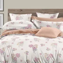 Bedbathandbliss White & Pink Cotton 300 TC Super King Bedsheet Set 2.74m x 2.74m-picture-11