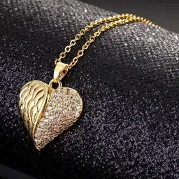 V FASHION JEWELLERY Stainless Steel Gold-Plated CZ Studded Heart Shaped Pendant With Chain-picture-18