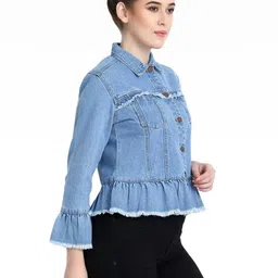 Stylecast X Kotty Spread Collar Cotton Denim Jacket image 4