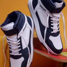 Asian Men's White & Navy Ankle High Sneakers-picture-37