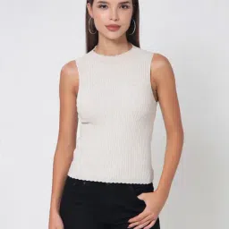 Kalt Beige Mix Cotton Solid Sweater-image-8