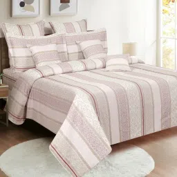 Swayam Dona Geometric White & Pink 200 TC Cotton King Fitted Fitted Bedsheet with 2 Pillow Covers image 3