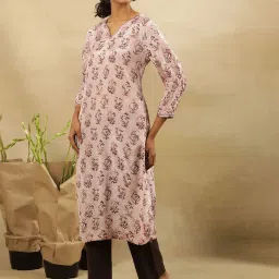 folksong W Pink Viscose Printed Straight Kurta image 3