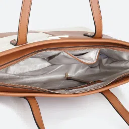 Van Heusen Brown & Beige PU Color Block Tote Handbag image 3