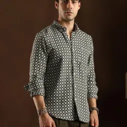 Campus Sutra Olive Green Motif-Block Regular Shirt image 3