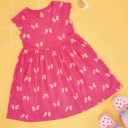 Pantaloons Junior Girls Candy Pink Cotton Printed Casual Dresses-image-8