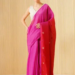 Jaypore Pink Cotton Silk Embroidered Saree-picture-27