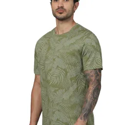 celio celio* Khaki Regular Fit Printed Cotton Crew T-Shirt image 3