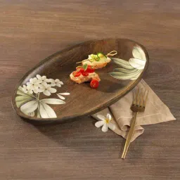 ellementry Frangipani Brown Wooden Oval Platter - Set of 1-picture-28