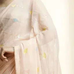 Jaipur Kurti Peach Embellished Saree With Unstitched Blouse image 5