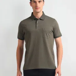 Arrow Olive Green Cotton Regular Fit Printed Polo T-Shirt-image-45