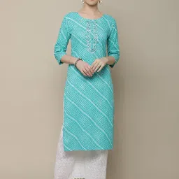 Vastramyaa Blue Cotton Embroidered Straight Kurta-image-65