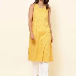 Fabindia Mustard Cotton Straight Kurta-image-41