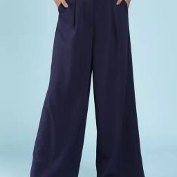 Label Ritu Kumar Navy Relaxed Fit Mid Rise Pleated Pants-picture-19
