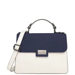KLEIO Blue & White Solid Medium Satchel Handbag-picture-20